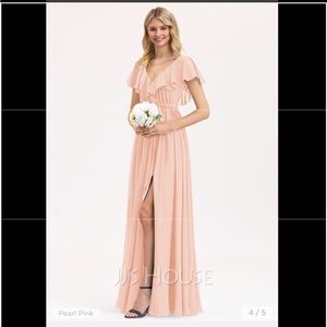 JJ’s House blush chiffon bridesmaid dress